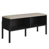 Sapateira Banco Estofado Oslo Artesano 93 cm (largura) MDP Nero Tecido Fendi c/ Pés Madeira Maciça