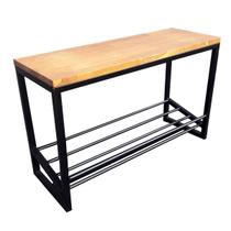 Sapateira Banco Industrial com Prateleira Inclinada e assento de Madeira Maciça