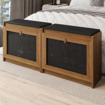 Sapateira Banco Madeira Rustica Plenitude com Porta Basculante Rattan, Assento material sintético, 6 Pares, 120k