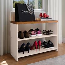 Sapateira Banco Organizadora de Calçados para Quarto Closet Hall de Entrada Banquinho Safira - Off White/ Freijó