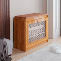 Sapateira Banco Plenitude Com Prateleira E Porta Basculante Detalhe Rústico em Ratan