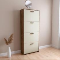Sapateira Basculante 4 Gavetas Lunna Marrom/Canela/Off White Sapateira Basculante 4 Gavetas Lunna Marrom/Canela/Off White