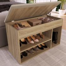 Sapateira Baú Puff Estofado Baixo 3 Nichos Prateleira Organizador Multiuso Marrom Madeira