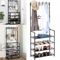 Sapateira Cabideiro Arara Multifuncional Preta Roupas Sapato Bolsa Rack Organizador Porta Sapatos 12 Pares 4 Prateleiras Sapateira Cabideiro Arara Multifuncional Preta Roupas Sapato Bolsa Rack Organizador Porta Sapatos 12 Pares 4 Prateleiras