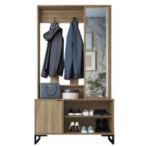 Sapateira Cabideiro com Espelho P1067 1 Porta 100cm MDF MDP Oak Preto Placa & Ponto Sapateira Cabideiro com Espelho P1067 1 Porta 100cm MDF MDP Oak Preto Placa & Ponto