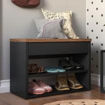 Sapateira Caixa Multiuso Sapatos Quarto Banco Sentar Calçadeira para Hall de Entrada Retrô Decoração Hall 1 Gaveta Preto/Freijó