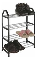 Sapateira Casita 8 Pares 4 Níveis Preta e prata Organizador Plástico ferro Preta E Prata