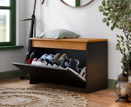 Sapateira Charme 1 Porta Basculante Com Assento Hall De Entrada - Preto/Freijo