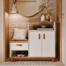 Sapateira Cômoda Armário Com Banco Assento - Maya - Cor: Off White Com Freijó - Lojas G2