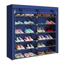 Sapateira dobrável de pano com 6 andares duplo azul 8858-6-6-2