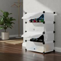 Sapateira E Armário Modular Portátil Branco 4 Prateleiras