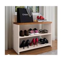 Sapateira e Banco para Hall Entrada 2 Prateleiras MDF Branco/Freijó Organizador de Sapatos