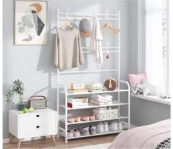 Sapateira e Cabideira Multiuso 4 Prateleiras 8 Suporte Cor branco ou preto