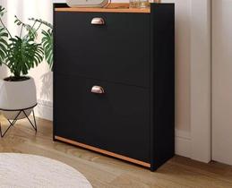 Sapateira Organizador Preto Moderno com 2 Portas Basculantes para 12 Pares de Sapatos decoração