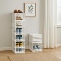 Sapateira Organizadora 6 Níveis Portas Frontais Design Moderno e Modular Empilhável Cores Diversas