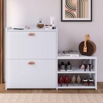 Sapateira Organizadora para Quarto Closet Hall de Entrada com Banco 2 Portas Basculantes Puxador Concha Milano - Branco Sapateira Organizadora para Quarto Closet Hall de Entrada com Banco 2 Portas Basculantes Puxador Concha Milano - Branco