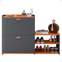 Sapateira Organizadora para Quarto Closet Hall de Entrada com Banco 2 Portas Basculantes Puxador Concha Milano