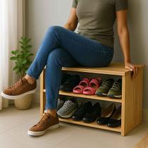 Sapateira Organizadora Porta Sapato Hall de Entrada Madeira Maciça Banco Sapateira