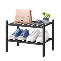 Sapateira pequena de bambu preta Shelf Viewcare de 2 camadas