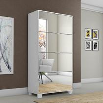 Sapateira Pequim Com Espelho 4 Portas Com Pés de Madeira - Branco Rede Móveis Sapateira Pequim Com Espelho 4 Portas Com Pés de Madeira - Branco Rede Móveis