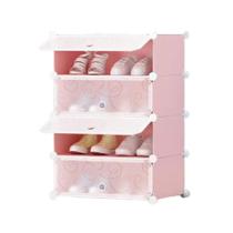 Sapateira portatil rosa 4 prateleiras modular infantil adulto praia organizador 4 portas armario
