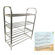 Sapateira Prateleira 4 Andares Inox Organizaçao 12 Pares Sapato Calçado Tenis Santalia Corredor Quarto Hall de Entrada Casa Apartamento Multiuso Resis