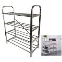 Sapateira Prateleira Inox 4 Andares 12 Pares Organizador Calçado Sapato Tenis Corredor Hall de Entrada Recepçao Casa Apartamento Multiuso