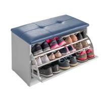 Sapateira Puff Bau Cama Versatile Premium Luxo Até 12 Pares Branco - Estofado Azul Sapateira Puff Bau Cama Versatile Premium Luxo Até 12 Pares Branco - Estofado Azul