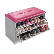 Sapateira Puff Bau Cama Versatile Premium Luxo Até 12 Pares Branco - Estofado Rosa Sapateira Puff Bau Cama Versatile Premium Luxo Até 12 Pares Branco - Estofado Rosa