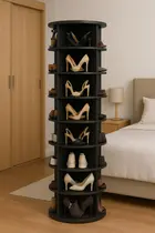 Sapateira Rotativa Giratória Preta 8 Niveis 50x180cm 32pares