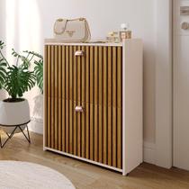 Sapateira Vertical 12 Pares Calçados Multiuso 2 Portas Basculantes Hall de Entrada Quarto Closet - Off White/ Ripado