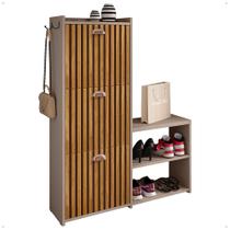 Sapateira Vertical 3 Gavetas Banco Prateleira Sapatos Gancho Bolsa Hall Entrada Quarto Dakota - Fendi/Ripado - Rpm