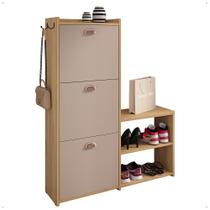 Sapateira Vertical 3 Gavetas Banco Prateleira Sapatos Gancho Bolsa Hall Entrada Quarto Dakota - Hanover/Fendi - Rpm Sapateira Vertical 3 Gavetas Banco Prateleira Sapatos Gancho Bolsa Hall Entrada Quarto Dakota - Hanover/Fendi - Rpm