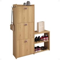 Sapateira Vertical 3 Gavetas Banco Prateleira Sapatos Gancho Bolsa Hall Entrada Quarto Dakota - Hanover - Rpm