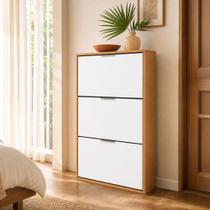 Sapateira Vertical Com 3 Portas Organizadoras Armário Multiuso Decorativo Sala Quarto e Hall Entrada Cinamomo Branco