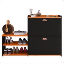 Sapateira Vertical Milano 2 Gavetas Basculantes Prateleira Porta Calçados Banquinho Hall Entrada Canto Quarto Retrô - Preto/Cinamomo - RPM Sapateira Vertical Milano 2 Gavetas Basculantes Prateleira Porta Calçados Banquinho Hall Entrada Canto Quarto Retrô - Preto/Cinamomo - RPM