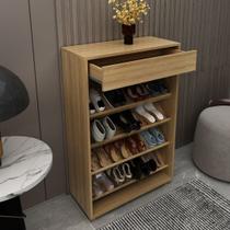 Sapateira Vertical Multiuso Organizadora com 1 Gaveta e 4 Prateleiras MDP Branco até 8 Pares Tecnomobili Cor:Amêndoa