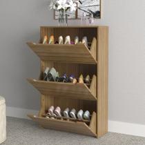 Sapateira Vertical Multiuso Organizadora com 3 Portas MDP Branco até 21 Pares Tecnomobili Cor:Amêndoa