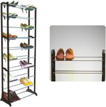 Sapateira Vertical para 30 Pares com 10 Prateleiras Estrutura de Metal Plástico Resistente Sapateira Compacta e Empilháv