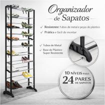 Sapateira Vertical para 30 Pares com 10 Prateleiras Estrutura de Metal Plástico Resistente Sapateira Compacta e Empilháv Sapateira Vertical para 30 Pares com 10 Prateleiras Estrutura de Metal Plástico Resistente Sapateira Compacta e Empilháv
