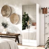 Sapateira Vistta 2 Portas com Espelho, 180x54x33cm, Estreita, Vertical, Organizador de Sapatos Cores Cinamomo e Branco Compacta e Moderna