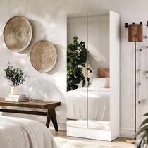 Sapateira Vistta 2 Portas com Espelho, 180x54x33cm, Estreita, Vertical, Organizador de Sapatos Cores Cinamomo e Branco Compacta e Moderna