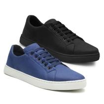 Sapatênis 2 Pares Tênis Casual Sapato Masculino Macio Confortável Cores Preto e Azul