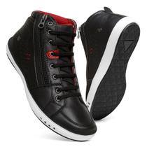 Sapatênis Botinha Tenis Cano Médio Couro com Elástico e Zíper Calce Facil Palmilha Confort