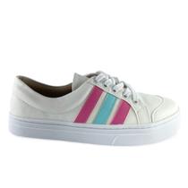 Sapatenis Branco com Detalhe Três Tiras Rosa e Azul BB - ULLY Sapatenis Branco com Detalhe Três Tiras Rosa e Azul BB - ULLY