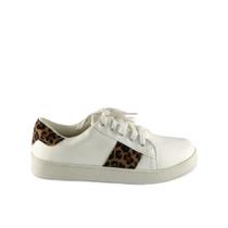 Sapatenis Branco com Detalhes em Animal Print Onça nas Laterais e Calcanheira - ULLY Sapatenis Branco com Detalhes em Animal Print Onça nas Laterais e Calcanheira - ULLY