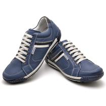 Sapatênis Casual Conforto Couro Azul 3007 F008