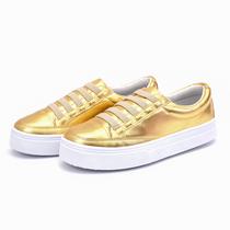 Sapatênis Casual Feminino Rasteiro Izabela Araújo - 811 - Dourado