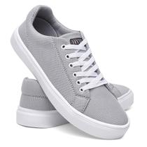 Sapatênis Casual Linha Confort Hype Shoes Esporte Fino Cinza Unissex