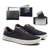Sapatenis Casual Masculinos Com Cadarço Macio Conforto Dia a Dia Kit Com Carteira e Cinto